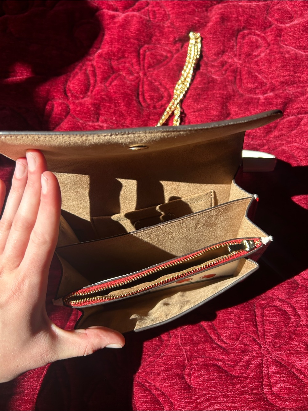 Coach Mini Klaire Cream Cherry-Print Leather Crossbody with Gold Chain - Picture 3 of 4